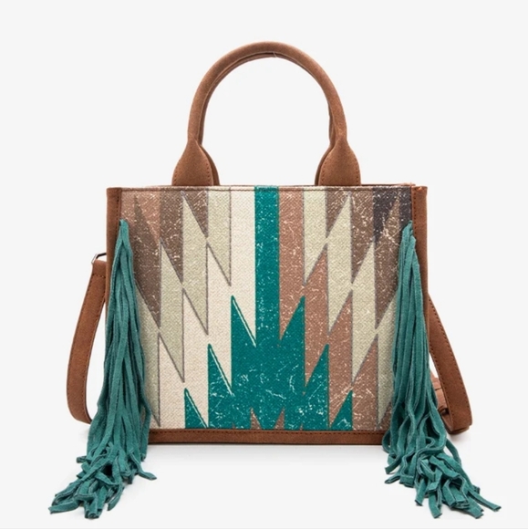 Montana West Handbags - Montana West Southwestern Fringe Concealed Carry Tote Set, Teal